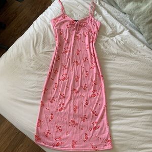 PrettyLittleThing Pink Floral Tie-Front Slip Dress